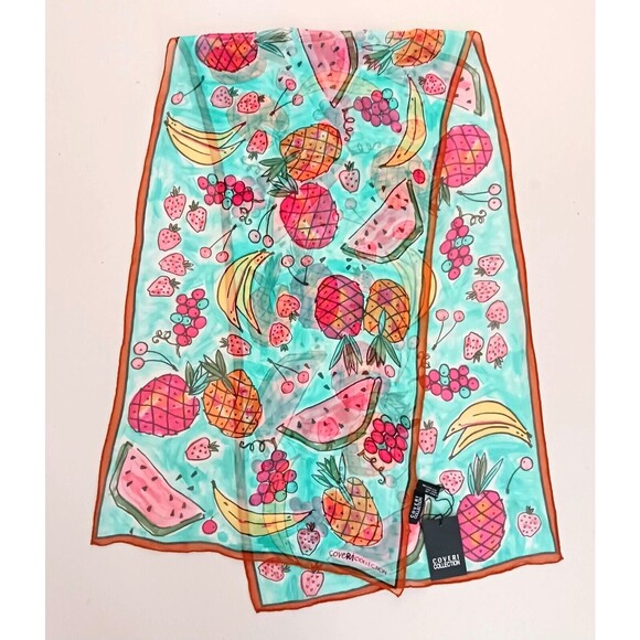 Coveri Collection Accessories - NWT Coveri Collection 100% Silk Scarf Bright Whimsical Fruit Rolled Edge 17X60
